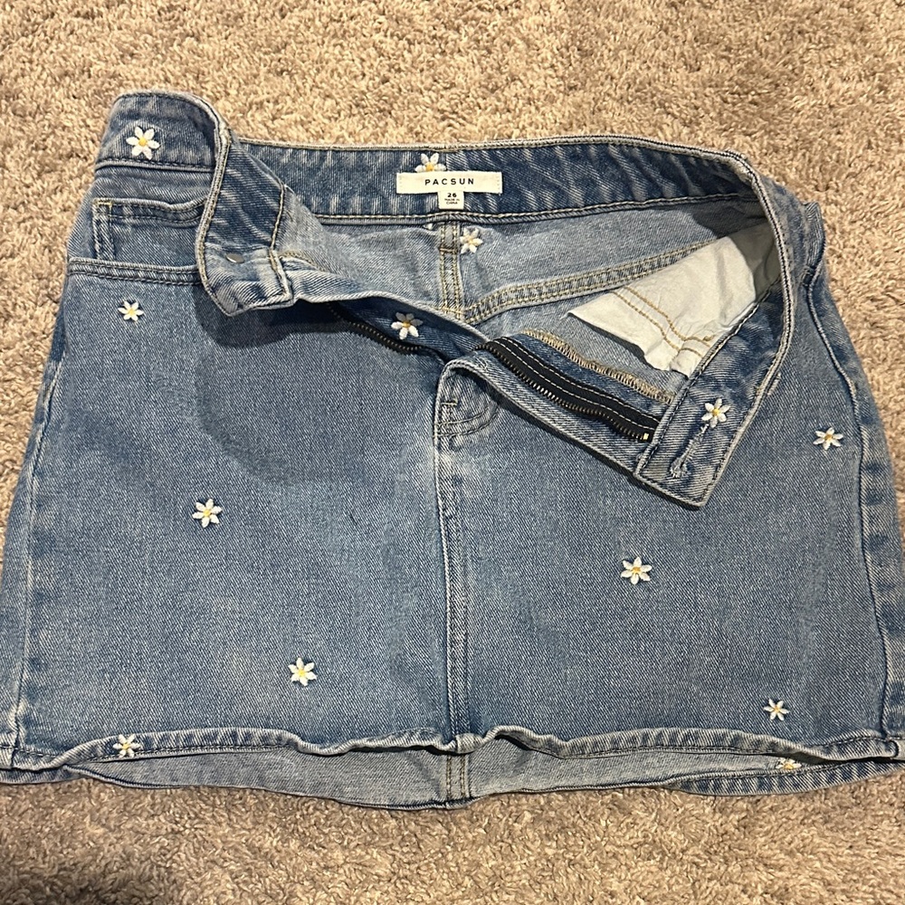 PacSun Denim Skirt with White Floral Accents